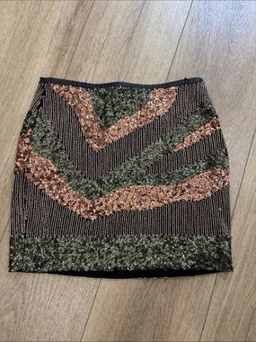 H&M Sequin Chevron Mini Skirt in Rose Gold and Olive